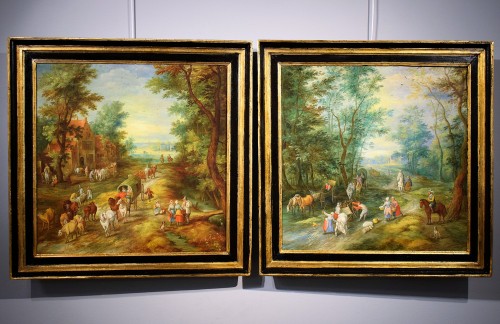 Fairytale Landscapes with Figures in the Forest - 17th century Antwerp, Workshop of Jan Brueghel II the Younger - Paintings & Drawings Style Louis XIV